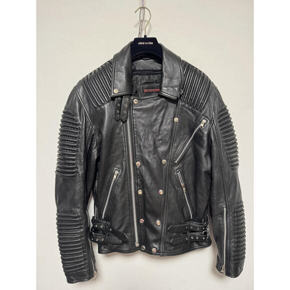 IK Leather Jacket Mens Large Black Biker Moto Asymmetrical Zip Quilted Ribbed - Picture 1 of 16